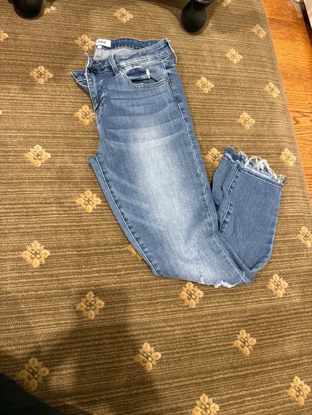 pistola light blue cropped frayed-hem jeans